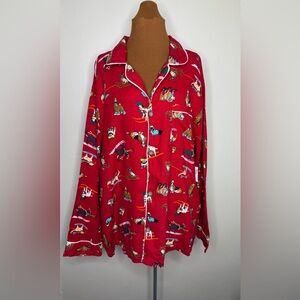 Old Navy Red Cotton Flannel PJ Lounge Top Winter Holiday Dogs Size XXL